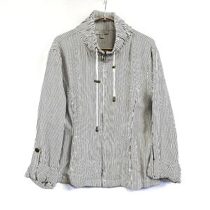 Dressbarn Stripe Live a Little Zip Up Jacket Size XL Black Off White